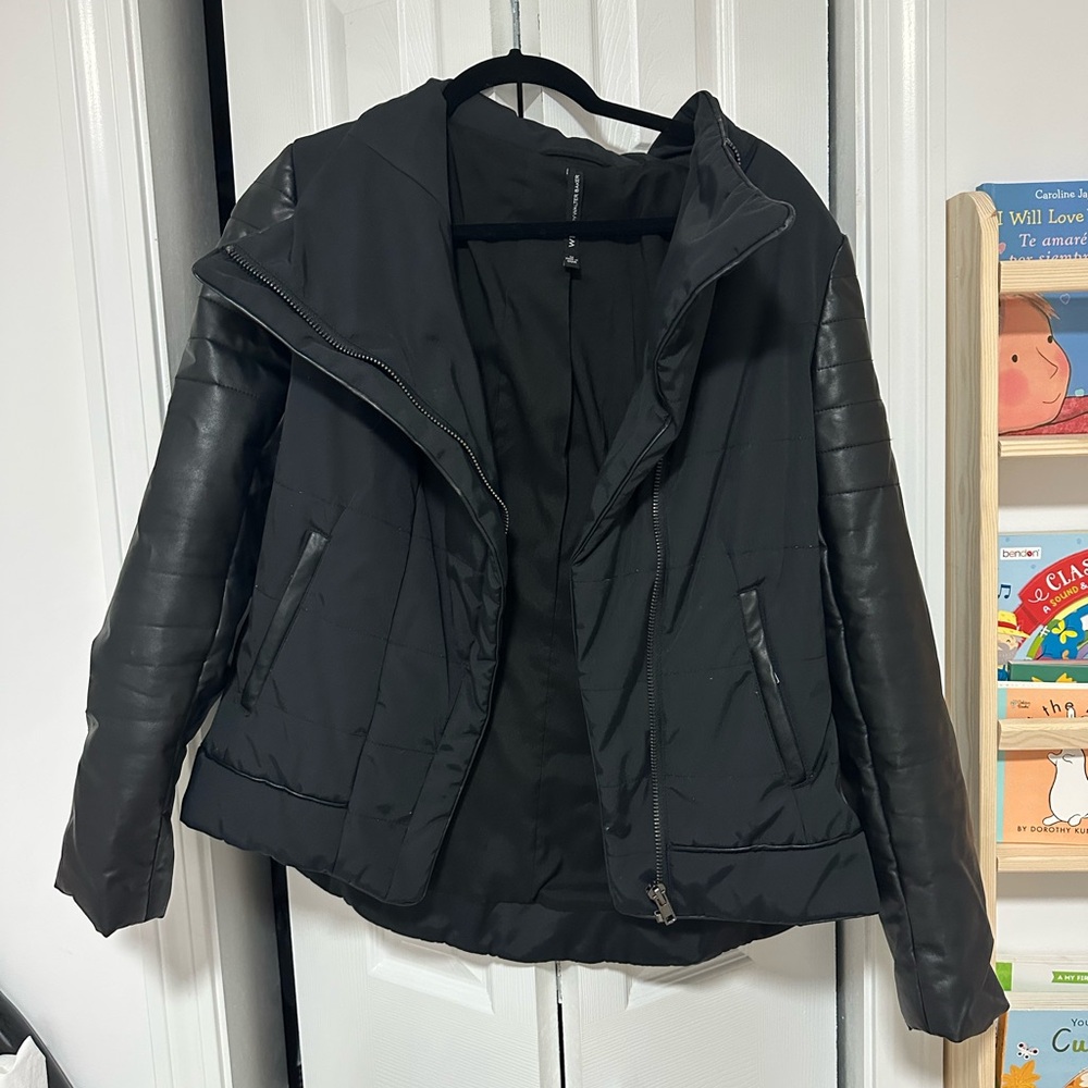 W118 by Walter Baker Black Puffer Jacket with Leather Sleeves
